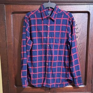 J. Crew Men’s Navy and Red Plaid Flannel Shirt